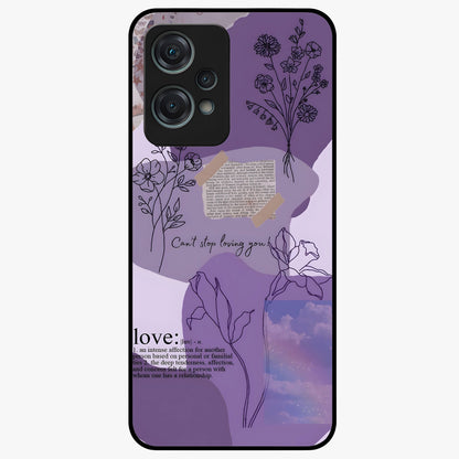 Aesthetic Love With Flower Glass Case for 1+Nord Ce 2 Lite romantic front view featuring floral love themed artwork