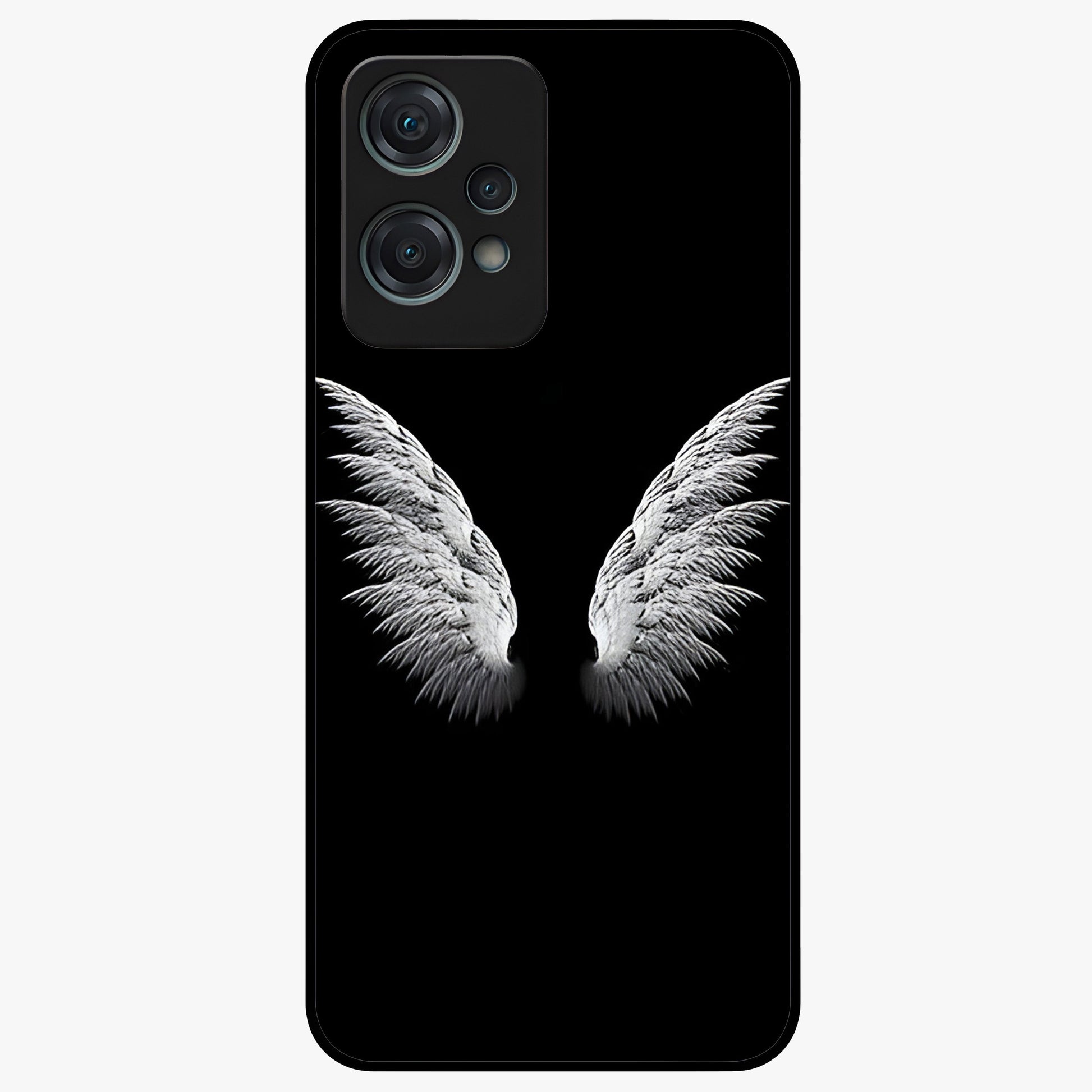 Angel Wing Grace Glass Case for 1+Nord Ce 2 Lite elegant front view featuring soft angel wing artwork