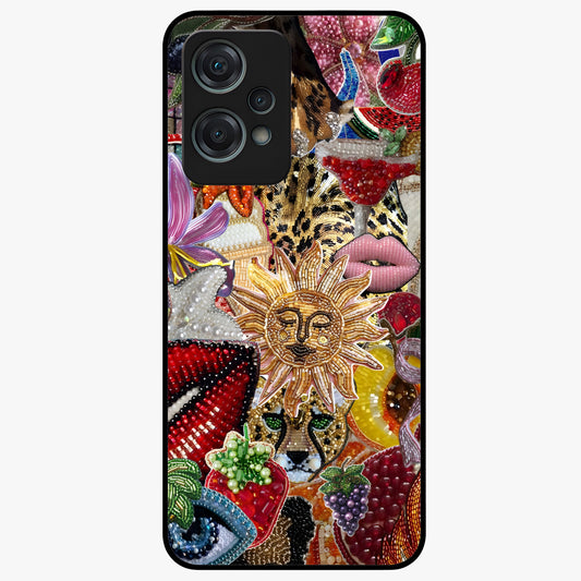 Beaded Fashion Jungle Glass Case for 1+Nord Ce 2 Lite bold front view featuring beaded jungle themed artwork