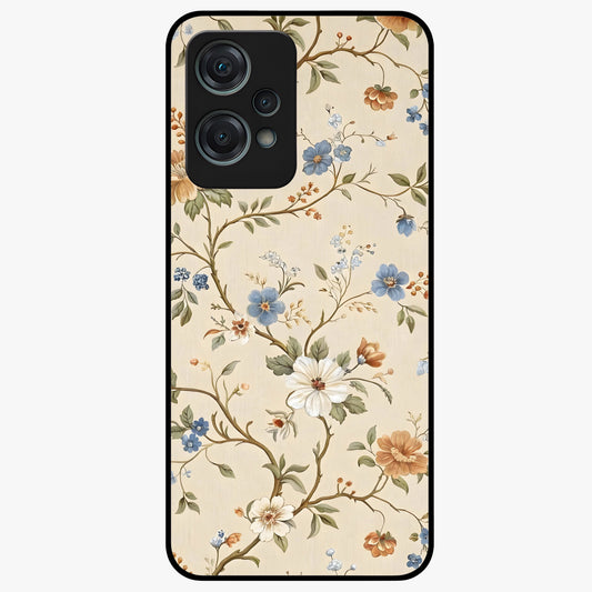 Beige Vintage Flower Glass Case for 1+Nord Ce 2 Lite soft front view featuring classic beige floral artwork