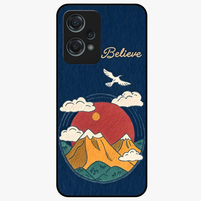 Believe Sky Escape Glass Case for 1+Nord Ce 2 Lite inspirational front view featuring sky inspired artwork with uplifting message