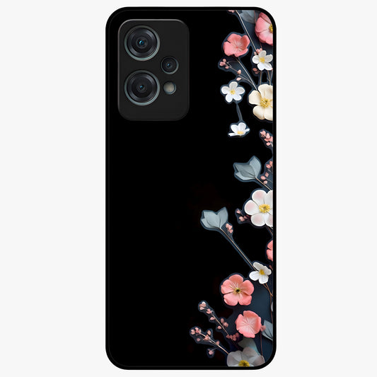 Black Elegance Floral Custom Name Glass Case for 1+Nord Ce 2 Lite luxurious front view featuring floral artwork with personalized name design