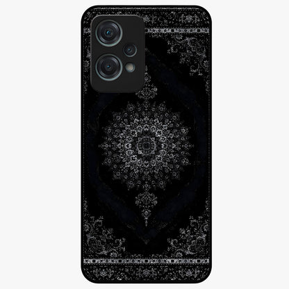 Black Persian Carpet Glass Case for 1+Nord Ce 2 Lite rich front view featuring intricate Persian carpet pattern artwork