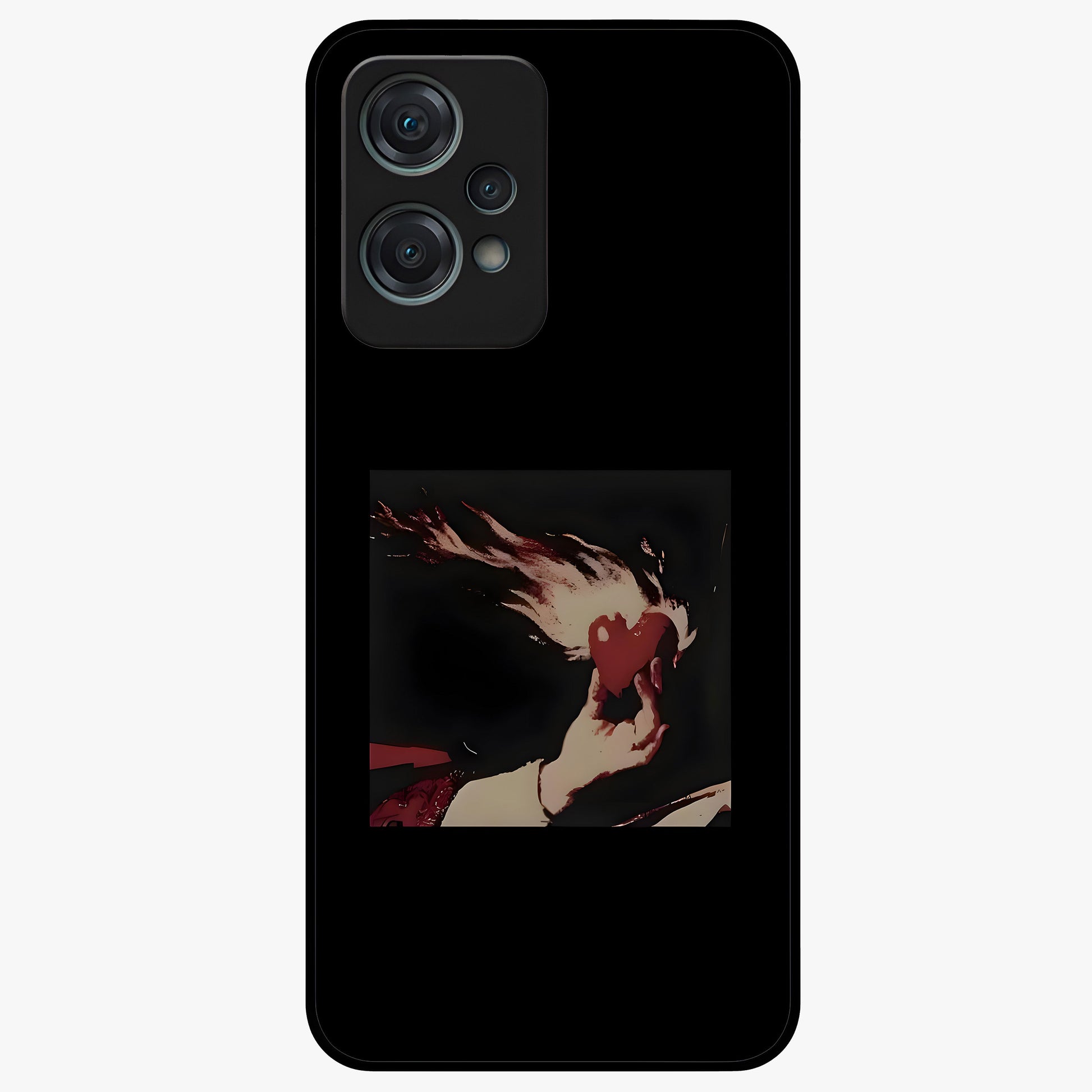 Blazing Heart Faith Glass Case for 1+Nord Ce 2 Lite showing full back design in clean flat view with fiery heart artwork and glossy glass finish.