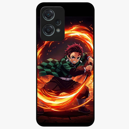 Blazing Sword Resolve Glass Case for 1+Nord Ce 2 Lite showing full back design in clean flat view with blazing sword artwork and glossy glass finish.