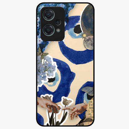 Blue Evil Divine Glass Case for 1+Nord Ce 2 Lite bold front view featuring vibrant evil eye artwork with divine aesthetic tones