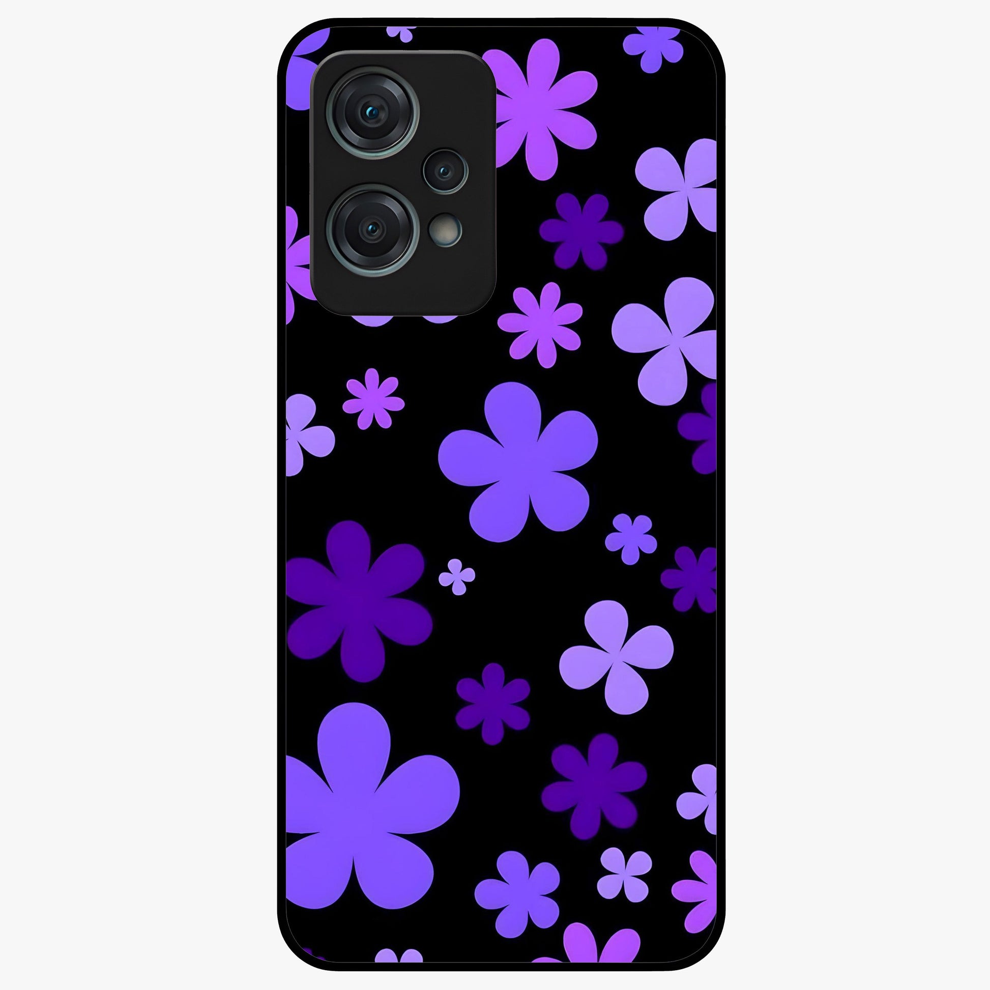 Blue Retro Pop Flowers Glass Case for 1+Nord Ce 2 Lite vibrant front view featuring retro floral artwork in bold blue tones