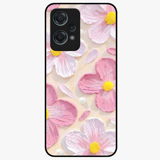 Blush Bloom Texture Glass Case for 1+Nord Ce 2 Lite artistic front view featuring textured floral blush artwork