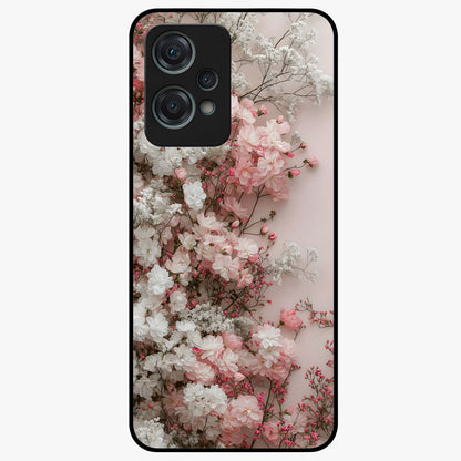 Blush Blossom Cloud Glass Case for 1+Nord Ce 2 Lite dreamy front view featuring soft blossom artwork with cloud inspired tones