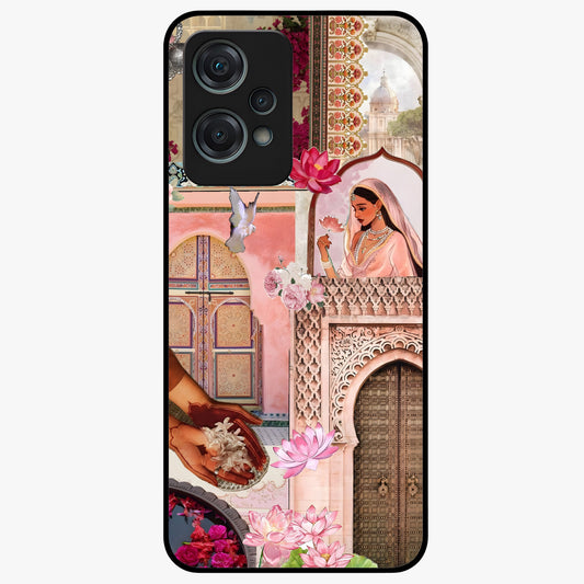 Blush Heritage Dream Glass Case for 1+Nord Ce 2 Lite elegant front view featuring heritage inspired floral artwork