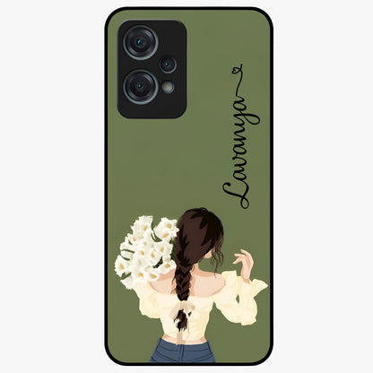 Braided Spring Beauty With Custom Name Glass Case for 1+Nord Ce 2 Lite elegant front view featuring braided floral artwork with personalized name design