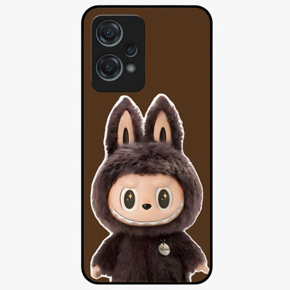 Brown Labubu Design Glass Case for 1+Nord Ce 2 Lite cute front view featuring playful Labubu character artwork in warm brown tones