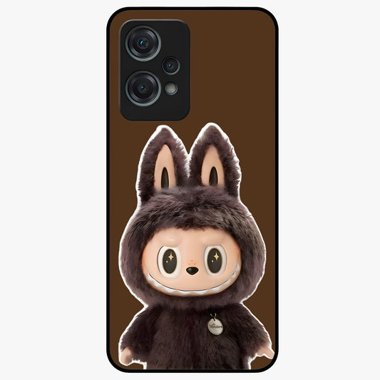 Brown Labubu Design Glass Case for 1+Nord Ce 2 Lite cute front view featuring playful Labubu character artwork in warm brown tones