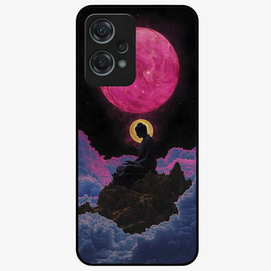 Buddha and Planets Glass Case for 1+Nord Ce 2 Lite serene front view featuring Buddha artwork with cosmic planetary background