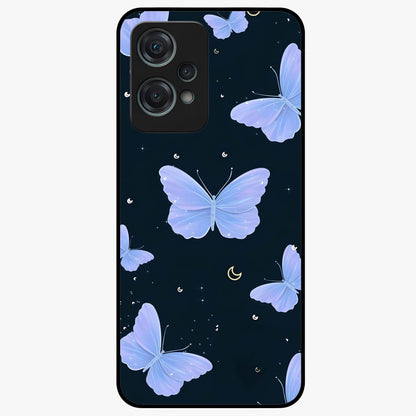 Butterfly With Stars Pattern Glass Case for 1+Nord Ce 2 Lite dreamy front view featuring butterfly artwork with star accents