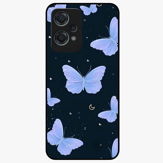 Butterfly With Stars Pattern Glass Case for 1+Nord Ce 2 Lite dreamy front view featuring butterfly artwork with star accents