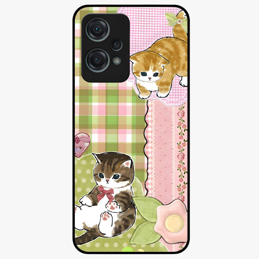Cats Sweet Button Glass Case for 1+Nord Ce 2 Lite adorable front view featuring cute cat artwork with sweet pastel tones