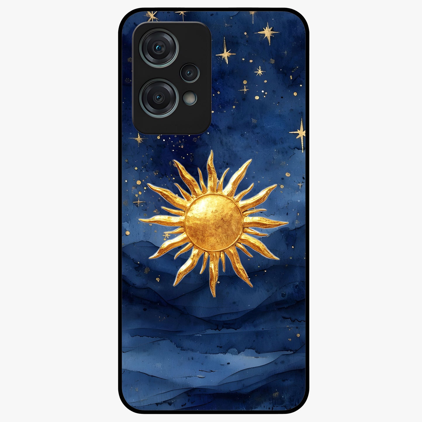 Celestial Blue Glow Glass Case for 1+Nord Ce 2 Lite radiant front view featuring glowing blue cosmic artwork