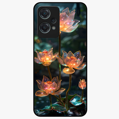 Celestial Lotus Light Glass Case for 1+Nord Ce 2 Lite peaceful front view featuring glowing lotus artwork with cosmic backdrop