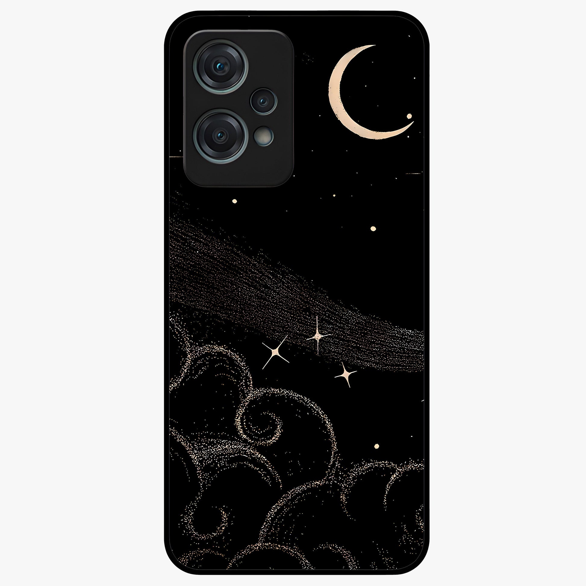 Celestial Midnight Veil Glass Case for 1+Nord Ce 2 Lite dramatic front view featuring deep midnight sky artwork