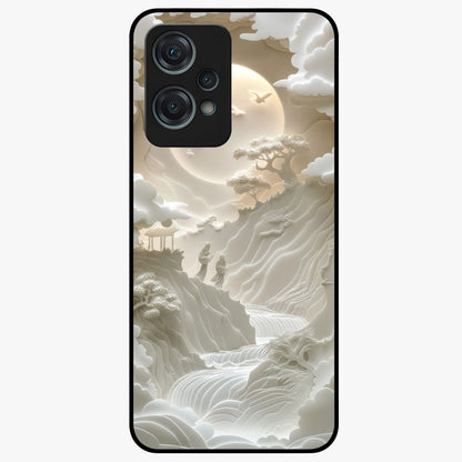 Celestial Origami Glass Case for 1+Nord Ce 2 Lite artistic front view featuring folded origami inspired cosmic artwork