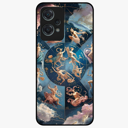Celestial Signs Dance Glass Case for 1+Nord Ce 2 Lite artistic front view featuring zodiac inspired celestial symbol artwork