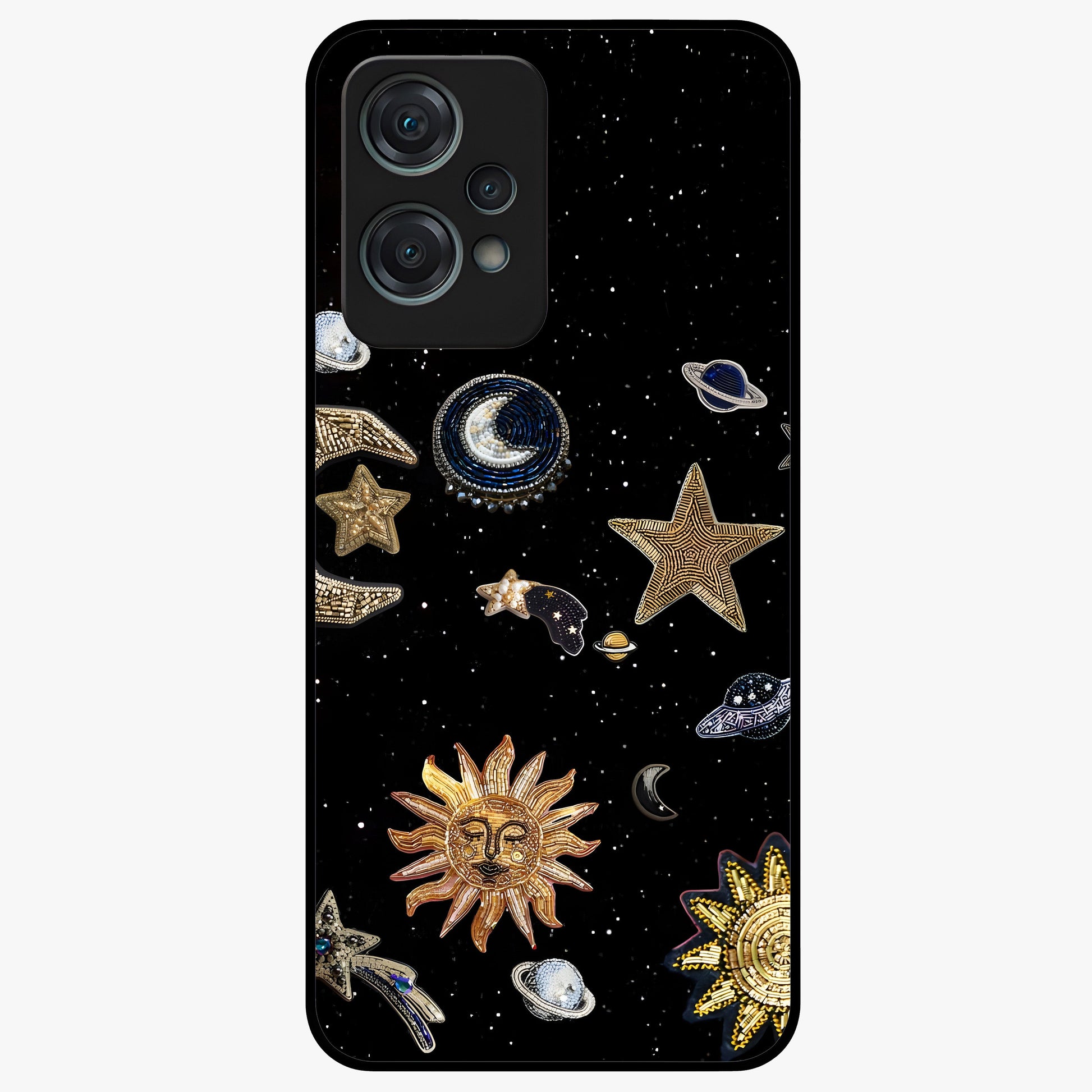 Celestial Star Charm Glass Case for 1+Nord Ce 2 Lite radiant front view featuring star inspired cosmic artwork