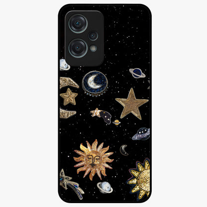 Celestial Star Charm Glass Case for 1+Nord Ce 2 Lite radiant front view featuring star inspired cosmic artwork