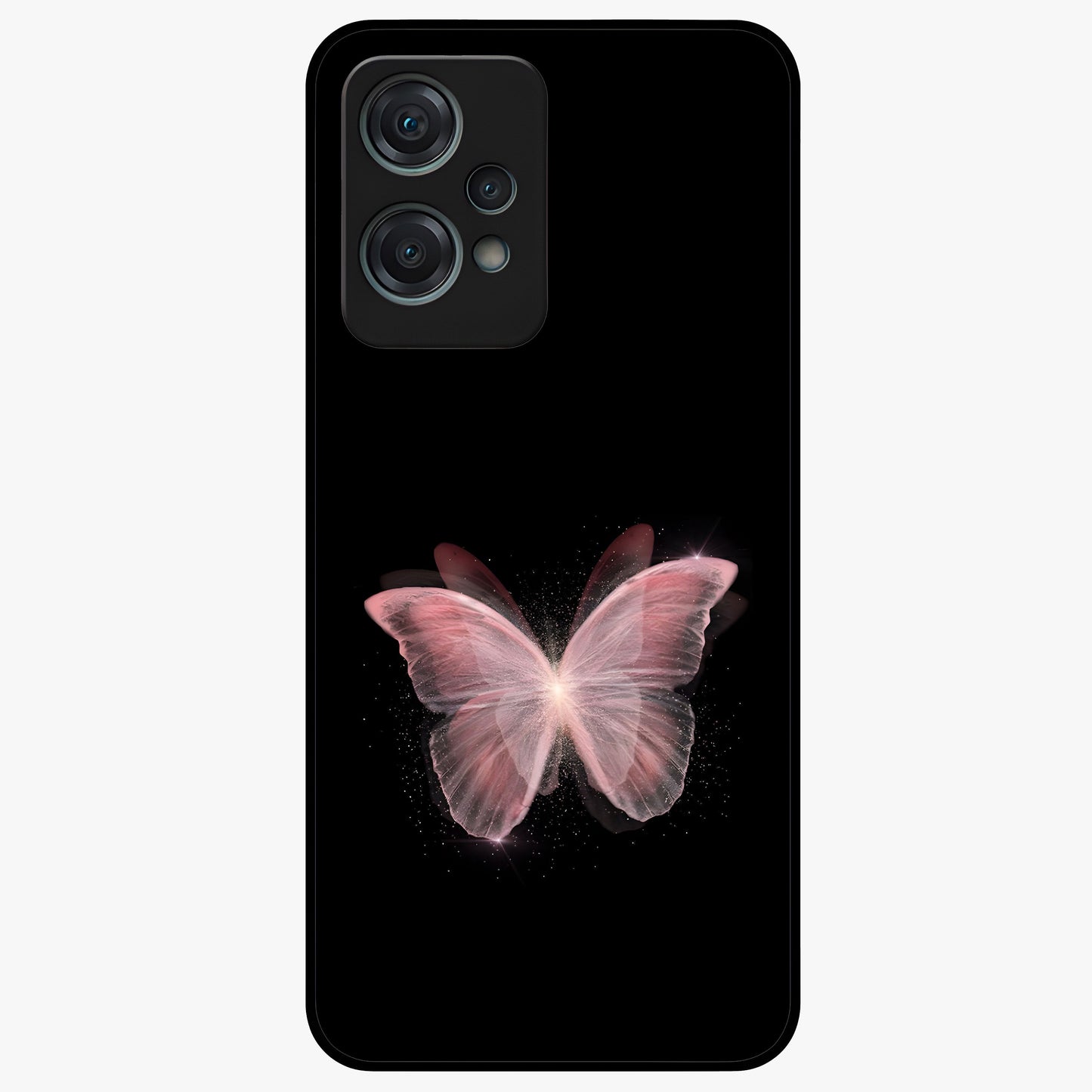Celestial Wings Butterfly Glass Case for 1+Nord Ce 2 Lite elegant front view featuring butterfly artwork with cosmic accents