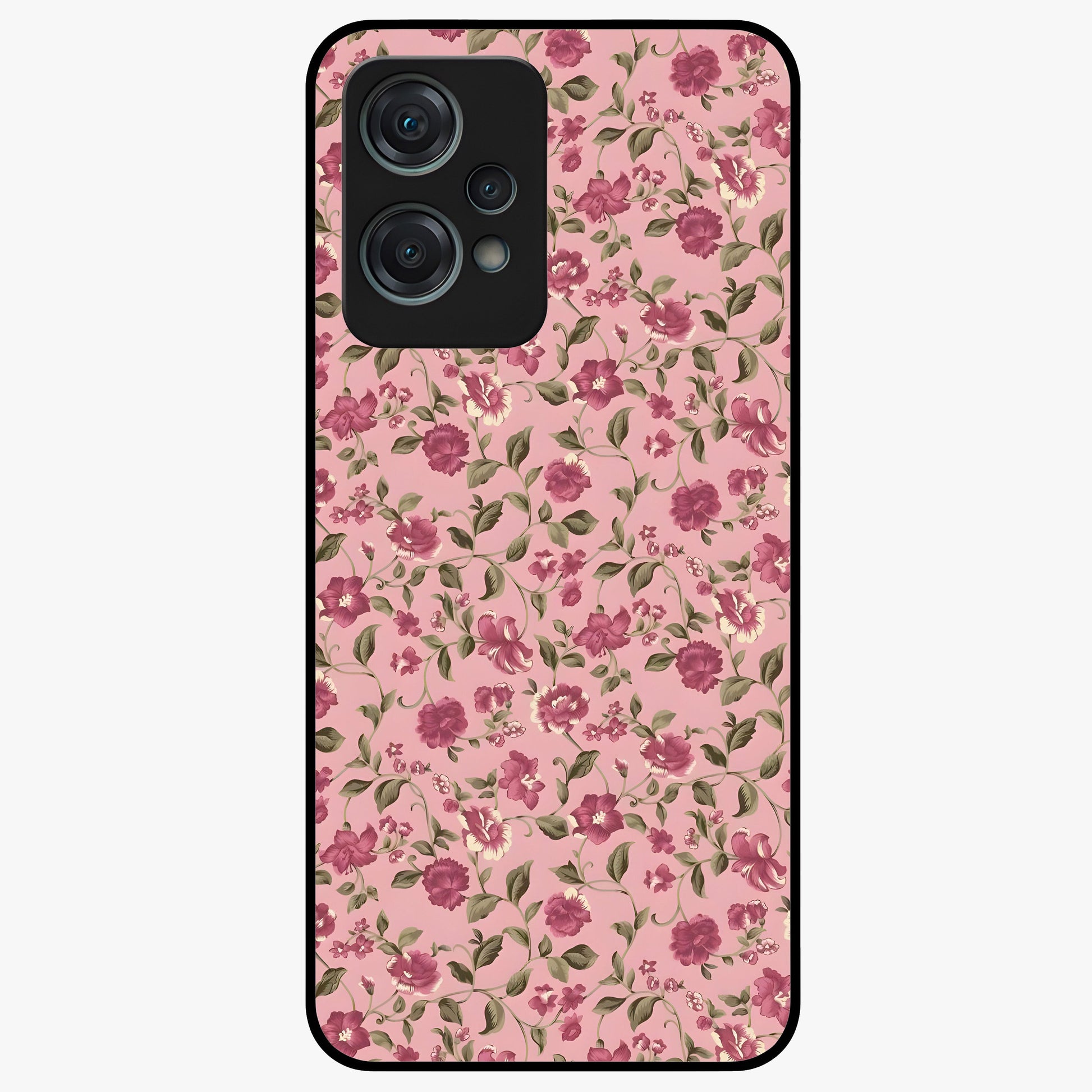 Charming Pink Floral Glass Case for 1+Nord Ce 2 Lite soft front view featuring delicate pink floral artwork