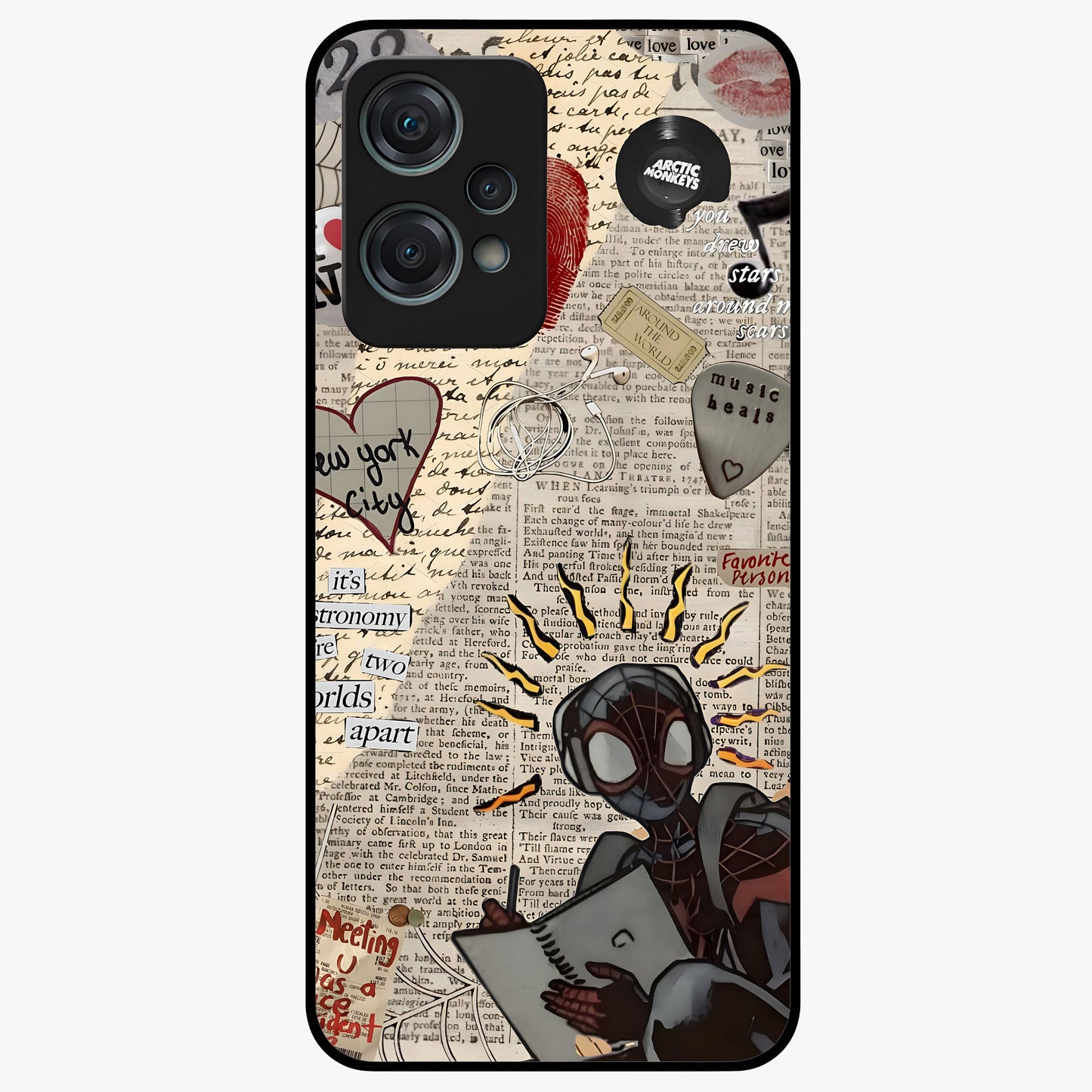 City Dream Sketch Glass Case for 1+Nord Ce 2 Lite showing full back design in clean flat view with artistic city sketch artwork and glossy glass finish.