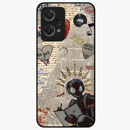 City Dream Sketch Glass Case for 1+Nord Ce 2 Lite showing full back design in clean flat view with artistic city sketch artwork and glossy glass finish.