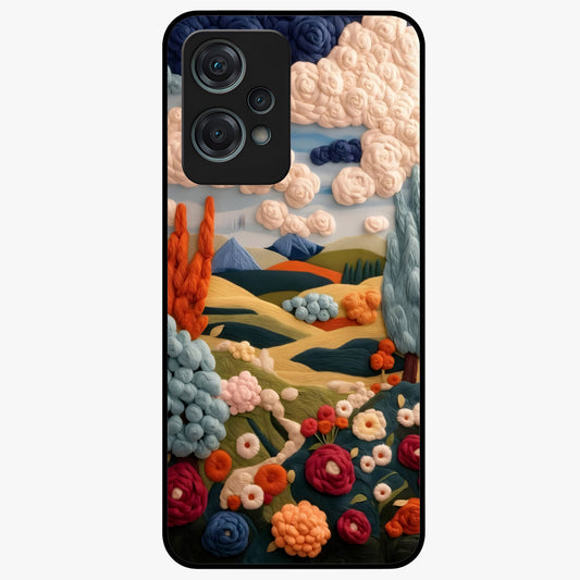 Cloud Cotton Meadows Printed Glass Case for 1+Nord Ce 2 Lite soft front view featuring dreamy meadow artwork with cloud inspired tones