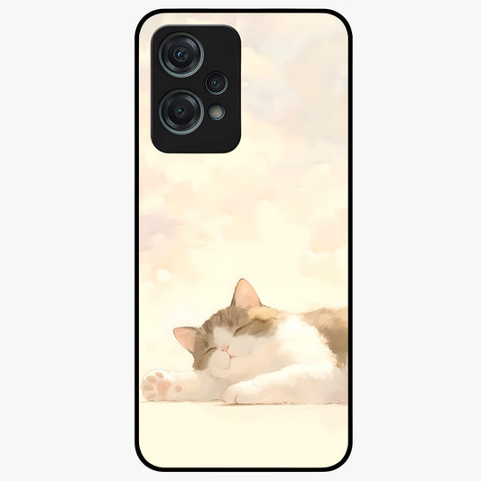 Cloud Nap Cat Glass Case for 1+Nord Ce 2 Lite adorable front view featuring cute sleeping cat artwork on soft cloud background
