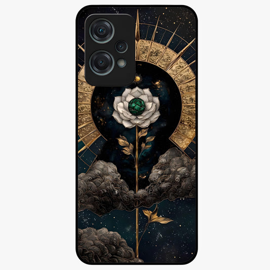 Cosmic Bloom Rose Glass Case for 1+Nord Ce 2 Lite elegant front view featuring rose artwork blended with cosmic background