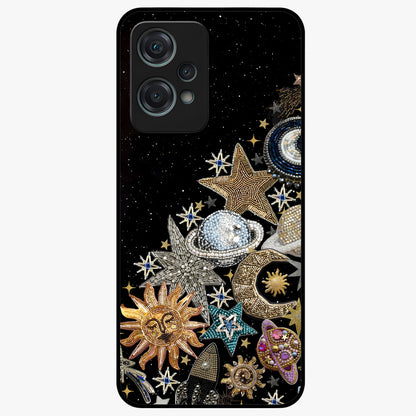 Cosmic Sparkle Dreams Glass Case for 1+Nord Ce 2 Lite magical front view featuring sparkling star artwork with dreamy gradients
