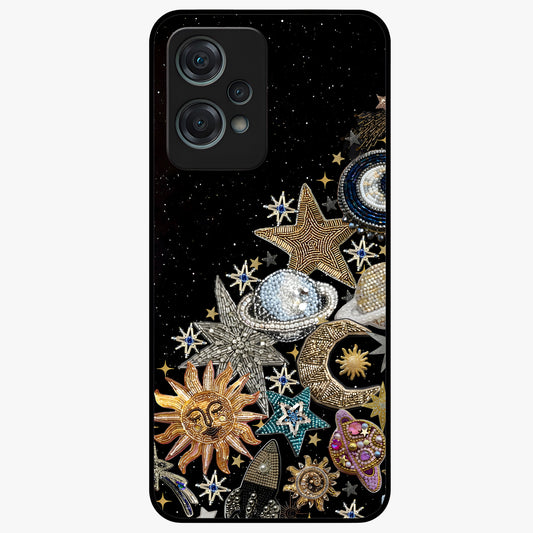 Cosmic Sparkle Dreams Glass Case for 1+Nord Ce 2 Lite magical front view featuring sparkling star artwork with dreamy gradients