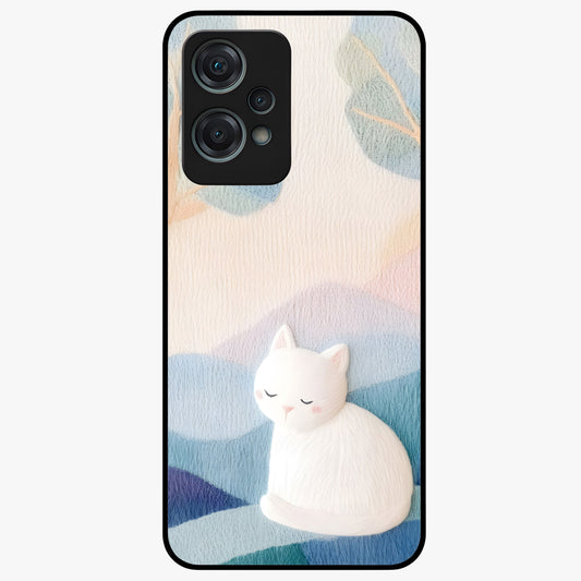 Cotton Dream Cat Glass Case for 1+Nord Ce 2 Lite soft front view featuring dreamy cat artwork in pastel tones