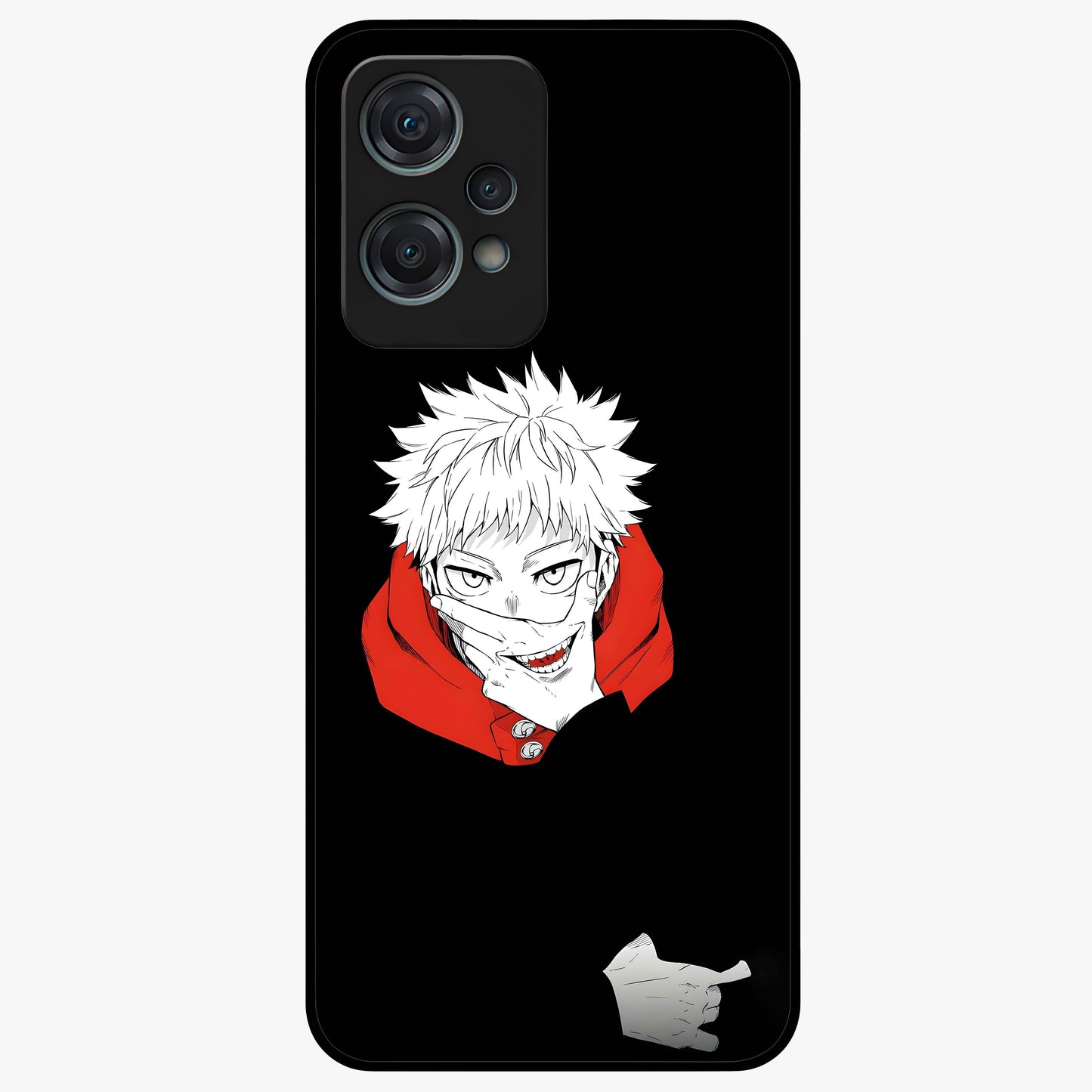 Crimson Chaos Smile Glass Case for 1+Nord Ce 2 Lite bold front view featuring edgy smile artwork in deep crimson tones
