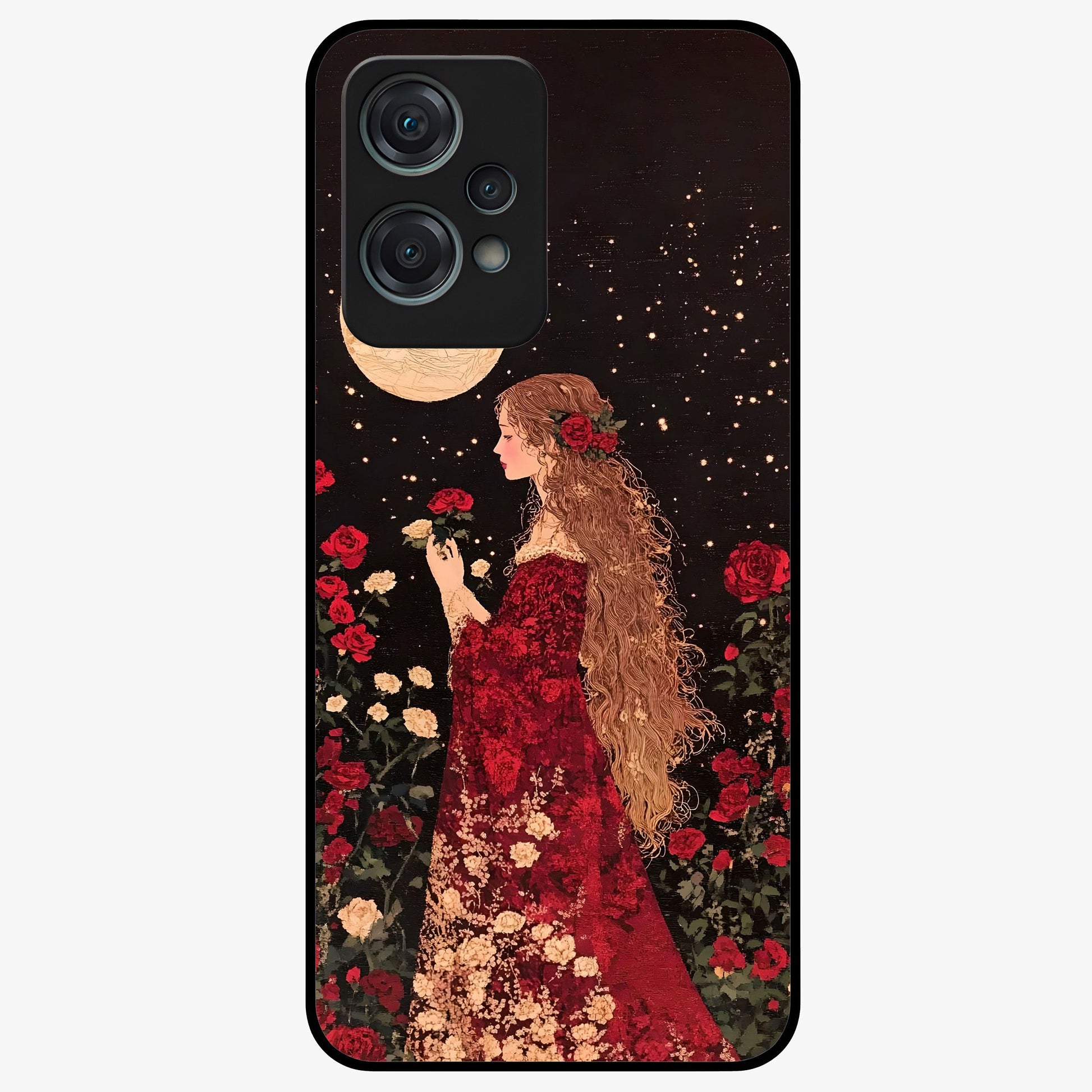 Crimson Dreams Glass Case for 1+Nord Ce 2 Lite elegant front view featuring rich red artistic artwork