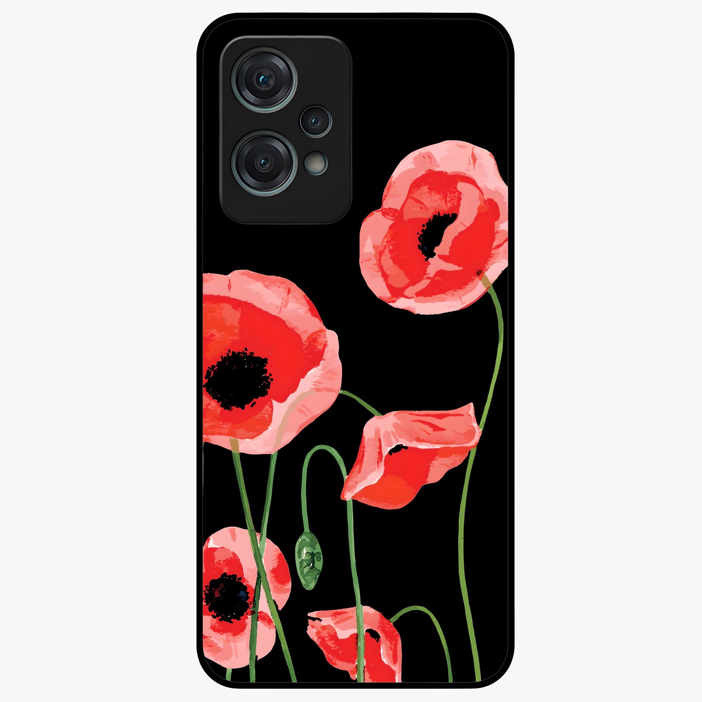 Crimson Garden Dream Glass Case for 1+Nord Ce 2 Lite romantic front view featuring rich red floral garden artwork