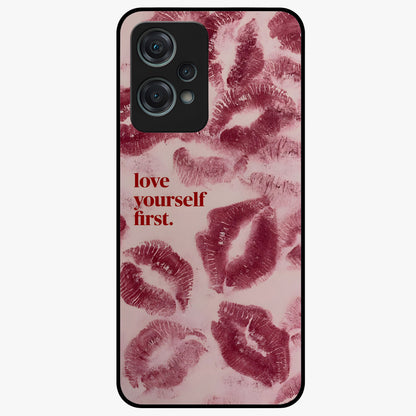 Crimson Kiss Love Glass Case for 1+Nord Ce 2 Lite romantic front view featuring bold crimson love inspired artwork