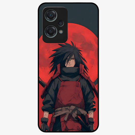 Crimson Moon Warlord Glass Case for 1+Nord Ce 2 Lite dramatic front view featuring warrior themed artwork under crimson moonlight