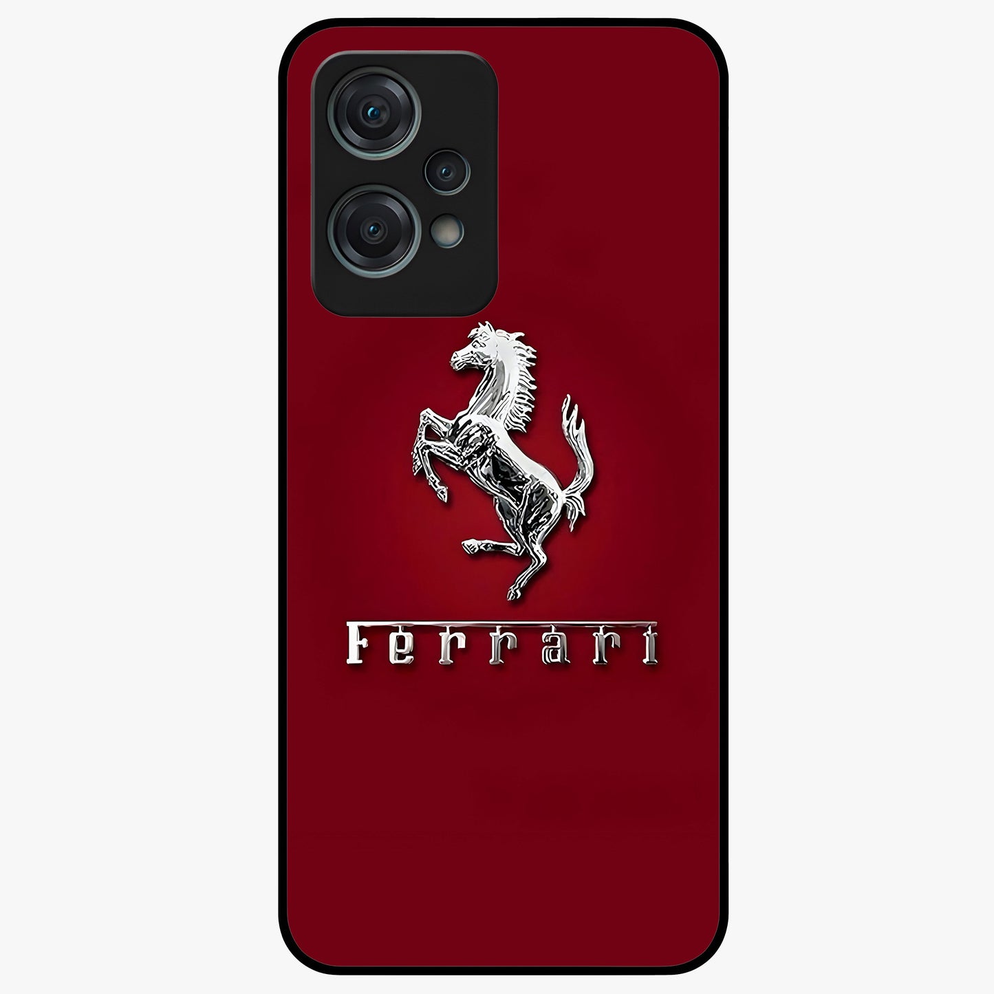 Crimson Stallion Prestige Glass Case for 1+Nord Ce 2 Lite powerful front view featuring majestic stallion artwork in crimson tones