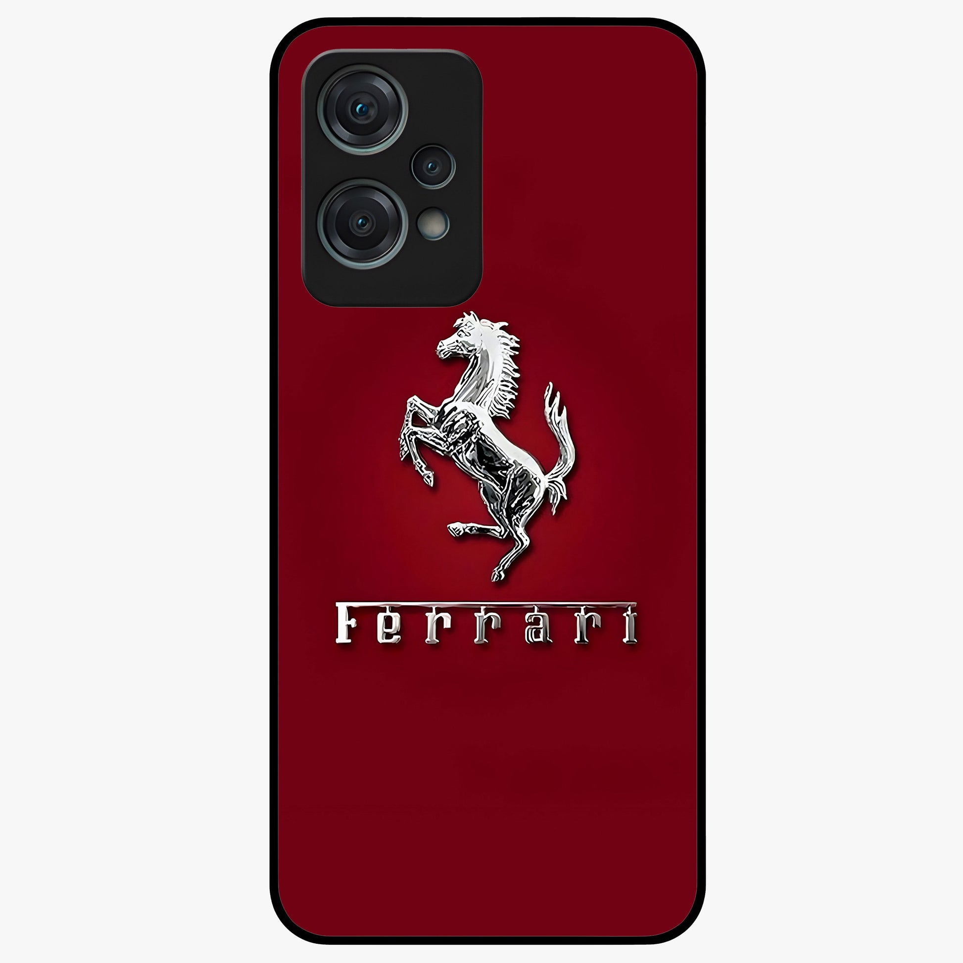 Crimson Stallion Prestige Glass Case for 1+Nord Ce 2 Lite powerful front view featuring majestic stallion artwork in crimson tones