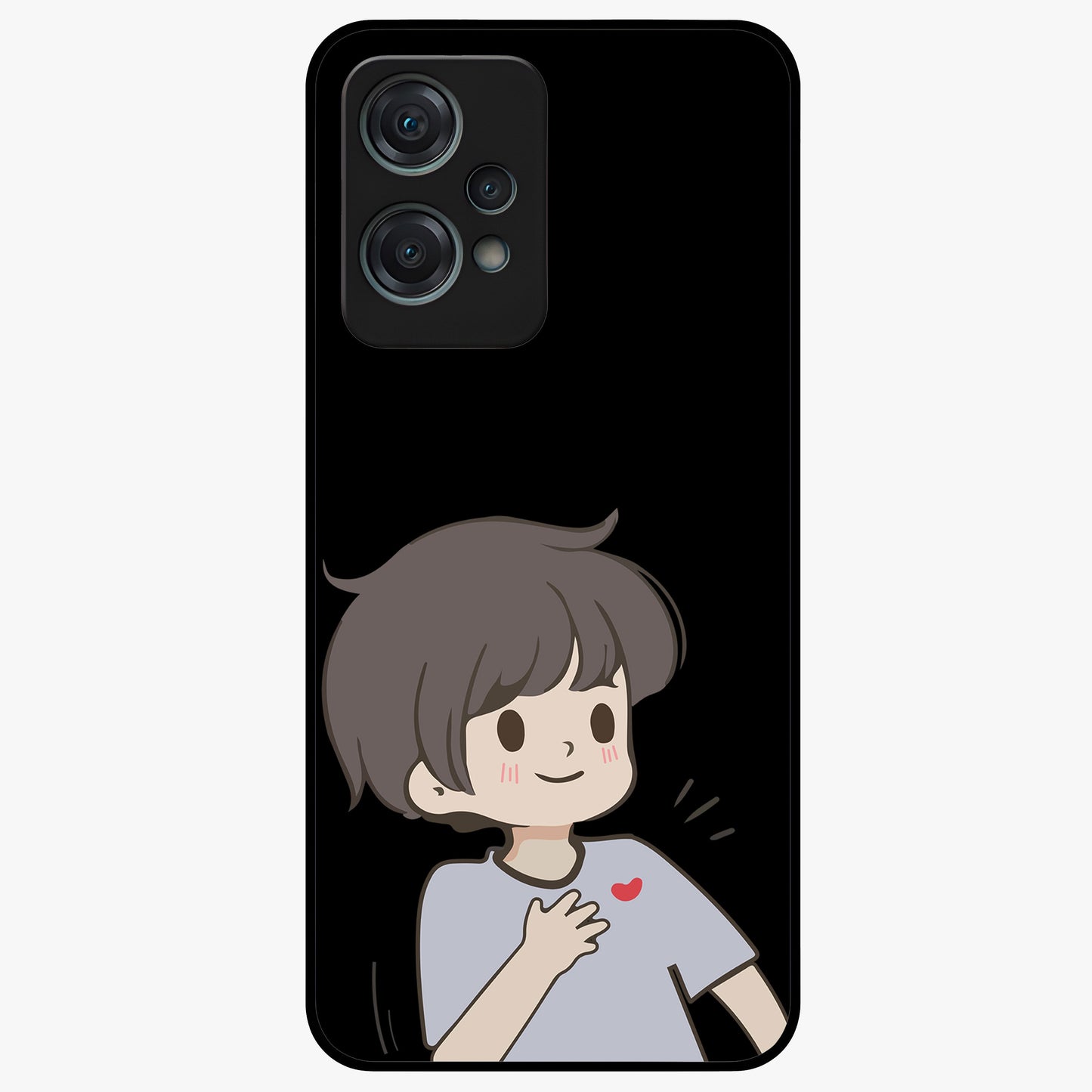 Cute Boy Heart Reaction Glass Case for 1+Nord Ce 2 Lite adorable front view featuring playful heart reaction character artwork