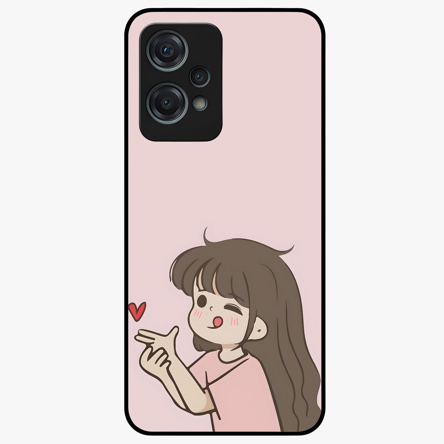 Cute Kiss Heart Glass Case for 1+Nord Ce 2 Lite sweet front view featuring romantic kiss and heart inspired artwork