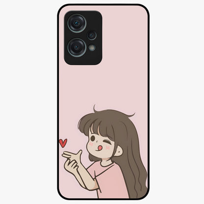 Cute Kiss Heart Glass Case for 1+Nord Ce 2 Lite sweet front view featuring romantic kiss and heart inspired artwork