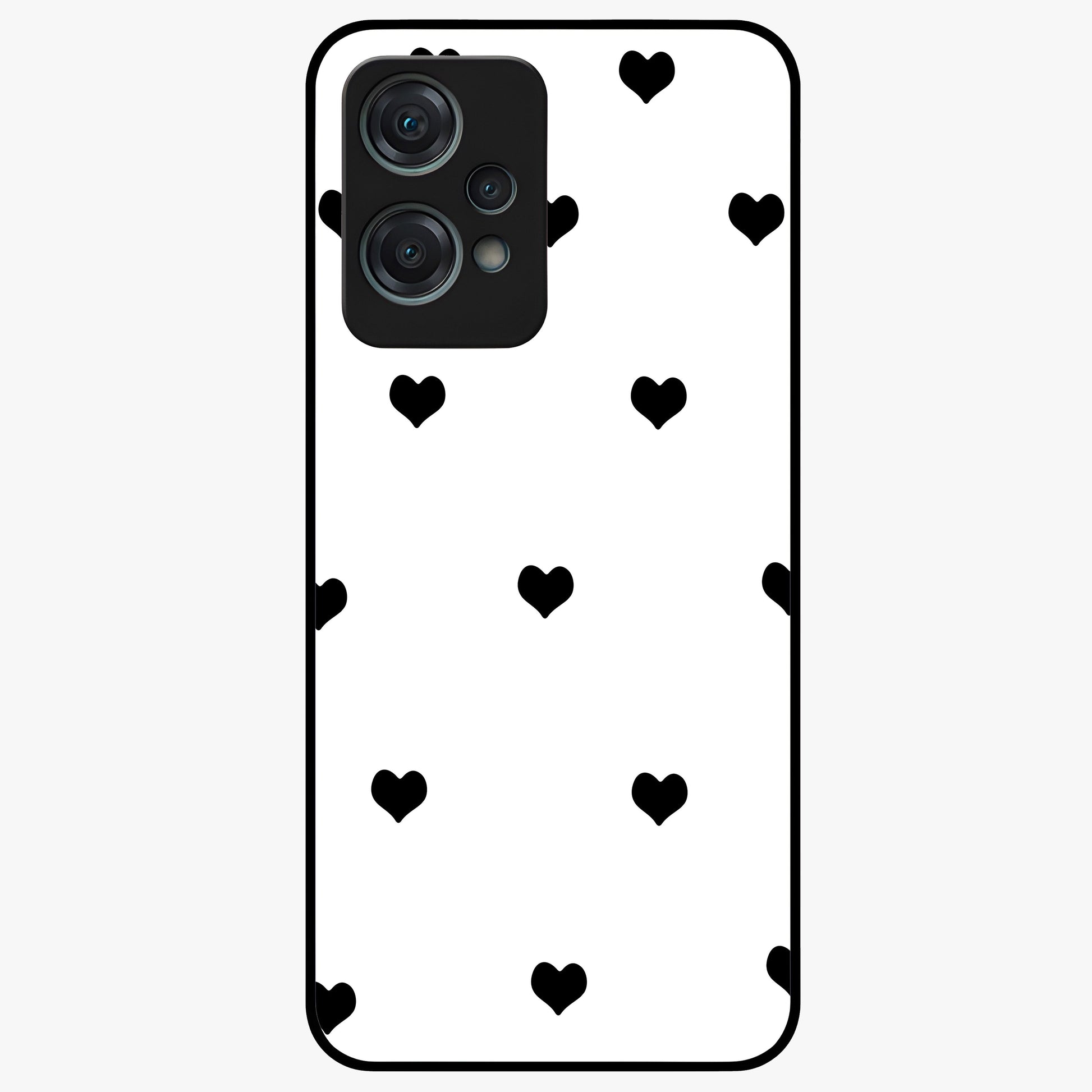 Cute Simple black Hearts Glass Case for 1+Nord Ce 2 Lite powerful front view featuring dark ascension themed artwork