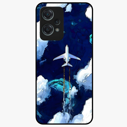 Dark Airplane Glass Case for 1+Nord Ce 2 Lite bold front view featuring airplane silhouette artwork on dark background